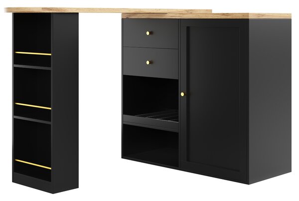 360° Swivelling Bar Table with Multi-Tiered Side Shelves, 2 Drawers, Storage Cabinet for Study, Living Room, 193L x 39W x 104H cm, Black Aosom.UK