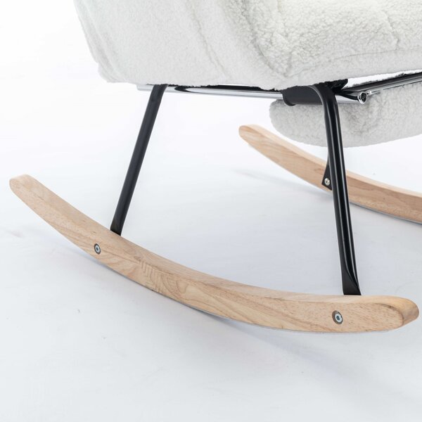 Upholstered Rocking Chair with Teddy Fabric, Pull-out Footrest, Ergonomic Backrest, Modern rocker for Reading, Relaxing, 80x70x95 cm, White Aosom.UK