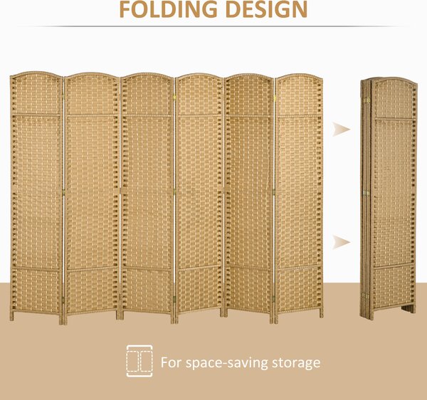 HOMCOM 6 Panel Folding Room Divider, Freestanding Privacy Screen for Living Room, Bedroom and Office, 240 x 170cm, Natural