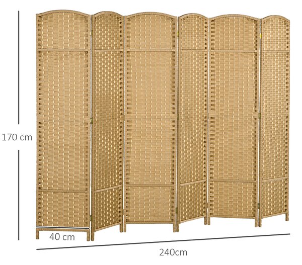 HOMCOM 6 Panel Folding Room Divider, Freestanding Privacy Screen for Living Room, Bedroom and Office, 240 x 170cm, Natural