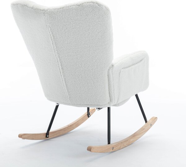 Upholstered Rocking Chair with Teddy Fabric, Pull-out Footrest, Ergonomic Backrest, Modern rocker for Reading, Relaxing, 80x70x95 cm, White Aosom.UK