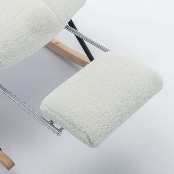 Upholstered Rocking Chair with Teddy Fabric, Pull-out Footrest, Ergonomic Backrest, Modern rocker for Reading, Relaxing, 80x70x95 cm, White Aosom.UK