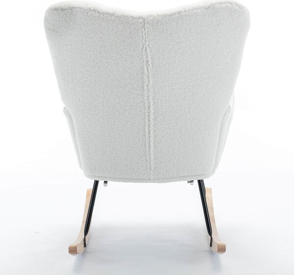 Upholstered Rocking Chair with Teddy Fabric, Pull-out Footrest, Ergonomic Backrest, Modern rocker for Reading, Relaxing, 80x70x95 cm, White Aosom.UK