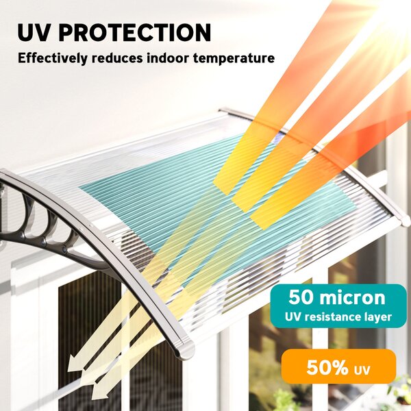 Outsunny Door Canopy Awning Outdoor Window Rain Shelter Cover for Front/Back Door Porch Clear 100 x 80cm