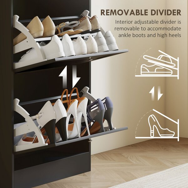HOMCOM Modern Compact Three-Drawer Shoe Storage Cabinet - Black