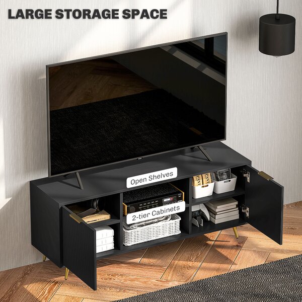 HOMCOM Modern TV Stand Cabinet for TVs up to 55", TV Unit with 2 Open Shelves, 2 Cabinets and Cable Management for Living Room, Black