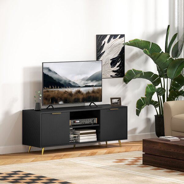 HOMCOM Modern TV Stand Cabinet for TVs up to 55", TV Unit with 2 Open Shelves, 2 Cabinets and Cable Management for Living Room, Black