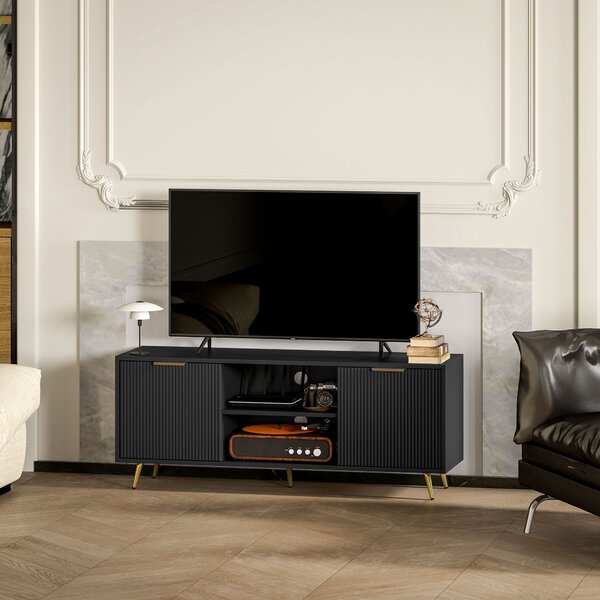 HOMCOM Modern TV Stand Cabinet for TVs up to 55", TV Unit with 2 Open Shelves, 2 Cabinets and Cable Management for Living Room, Black