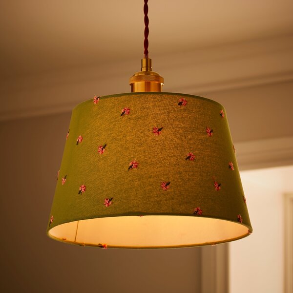 Green Flower Embroidered Tapered Lamp Shade