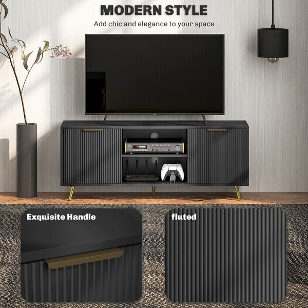 HOMCOM Modern TV Stand Cabinet for TVs up to 55", TV Unit with 2 Open Shelves, 2 Cabinets and Cable Management for Living Room, Black