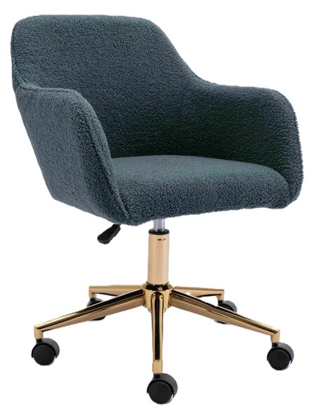 Swivel Desk Chair, Adjustable Height, Ergonomic Backrest, Gold Legs, Stylish Vanity Chair with Arms, 58x58x86 cm, Green Aosom UK