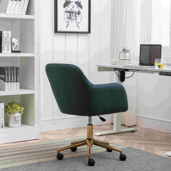 Swivel Desk Chair, Adjustable Height, Ergonomic Backrest, Gold Legs, Stylish Vanity Chair with Arms, 58x58x86 cm, Green Aosom UK