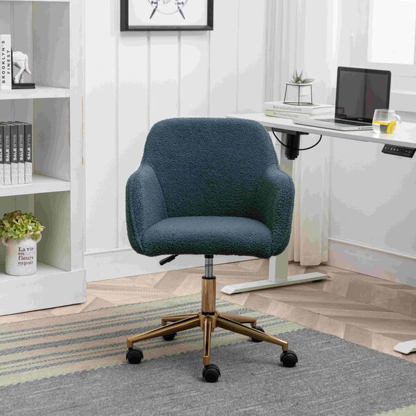 Swivel Desk Chair, Adjustable Height, Ergonomic Backrest, Gold Legs, Stylish Vanity Chair with Arms, 58x58x86 cm, Green Aosom UK