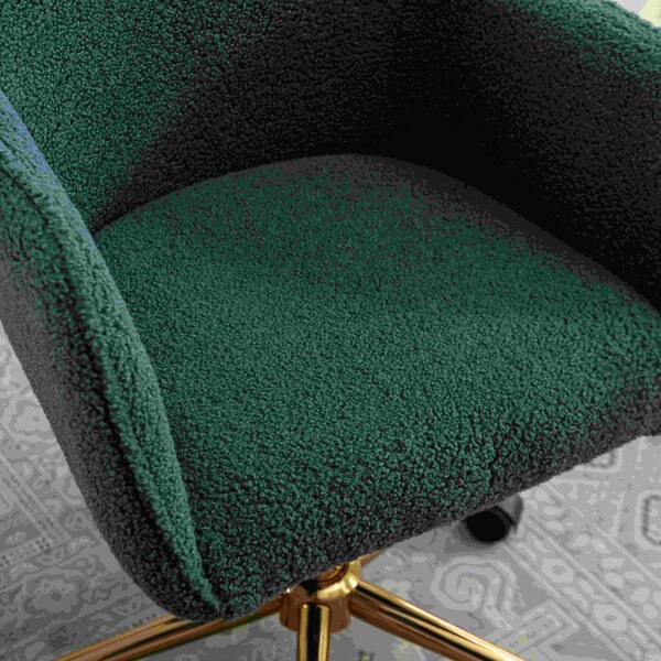 Swivel Desk Chair, Adjustable Height, Ergonomic Backrest, Gold Legs, Stylish Vanity Chair with Arms, 58x58x86 cm, Green Aosom UK