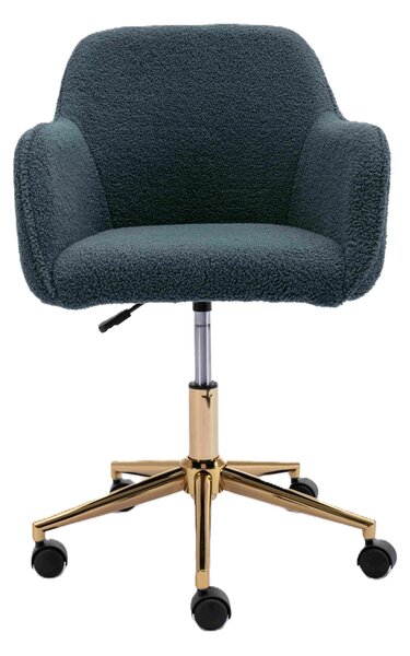 Swivel Desk Chair, Adjustable Height, Ergonomic Backrest, Gold Legs, Stylish Vanity Chair with Arms, 58x58x86 cm, Green Aosom UK