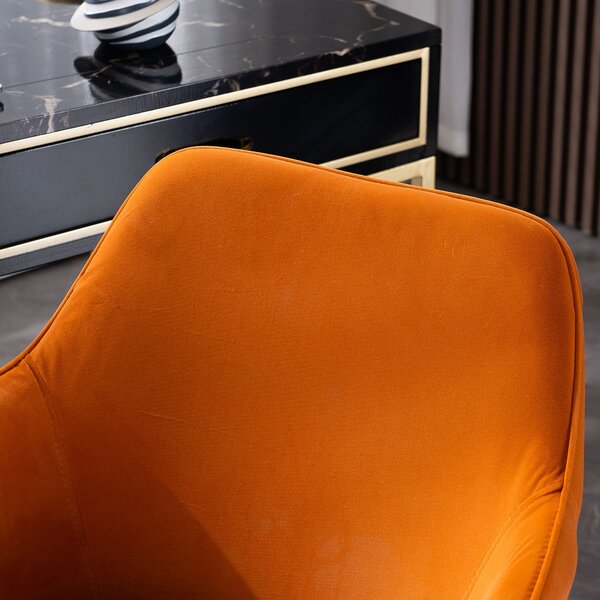 Velvet Swivel Desk Chair with Adjustable Height, Ergonomic Back, Gold Legs, Accent Task Chair with Arms, 58x58x86 cm, Orange Aosom UK