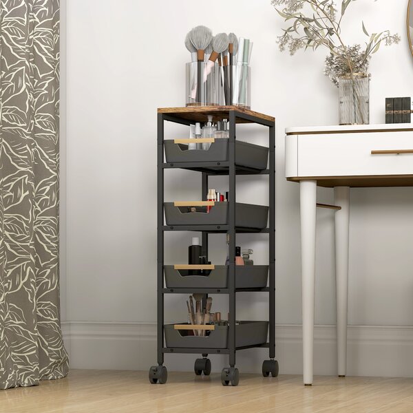 HOMCOM 5-Tier Storage Trolley on Wheels - Black