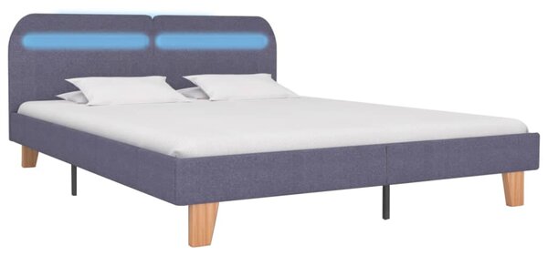 Bed Frame with LED without Mattress Light Grey Fabric 150x200 cm King Size