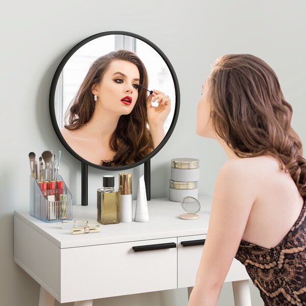 HOMCOM Dressing Table with Mirror and Stool, Vanity Makeup Desk Set with 2 Drawers, Cushioned Stool and Make-up Organiser for Bedroom and Dressing Room, 60 x 40 x 123 cm, White
