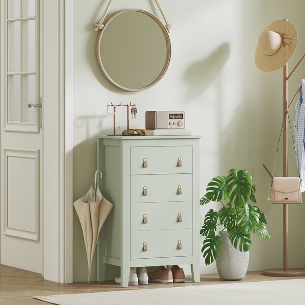 HOMCOM Bedroom Chest of Drawers, Modern 4 Drawer Dresser Cabinet with PU Leather Handles and Metal Runners for Living Room, Hallway, Entryway, Green
