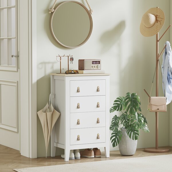 HOMCOM Bedroom Chest of Drawers, Modern 4 Drawer Dresser Cabinet with PU Leather Handles and Metal Runners for Living Room, Hallway, Entryway, White