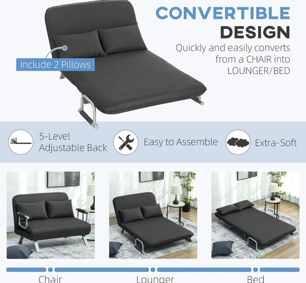 HOMCOM Two-Seater Click-Clack Sofa Bed - Charcoal Grey