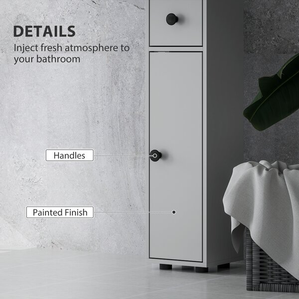 Kleankin 180cm Slim Bathroom Cabinet, with Drawer, Shelves and Cupboards - Grey