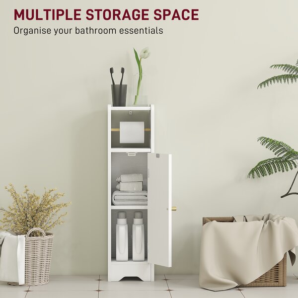 HOMCOM Small Bathroom Storage Cabinet with Toilet Roll Holder - White
