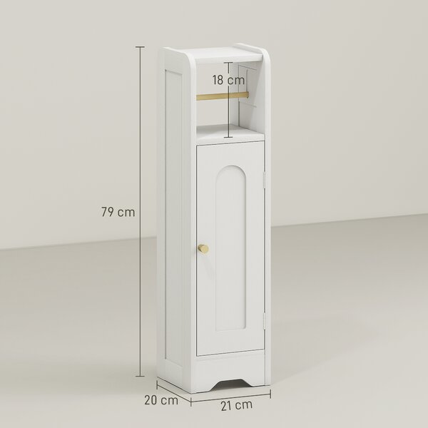 HOMCOM Small Bathroom Storage Cabinet with Toilet Roll Holder - White