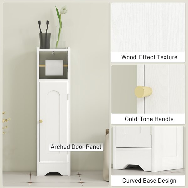 HOMCOM Small Bathroom Storage Cabinet with Toilet Roll Holder - White