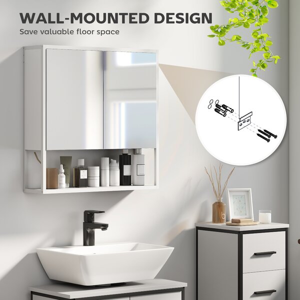HOMCOM Bathroom Mirror Cabinet with Soft-Close Doors and Adjustable Shelf - White