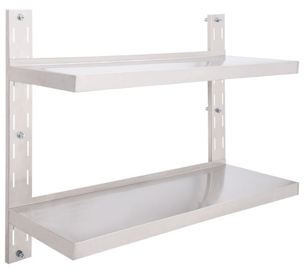 2-Tier Floating Wall Shelf Stainless Steel 100x30 cm