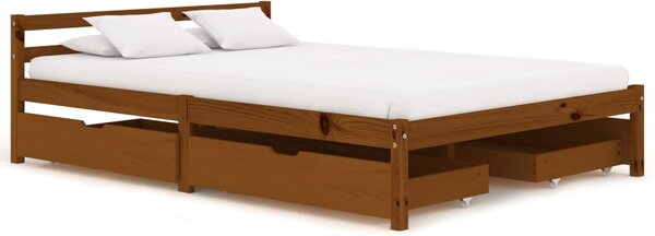 Bed Frame with 4 Drawers Honey Brown Solid Pine Wood 140x200 cm