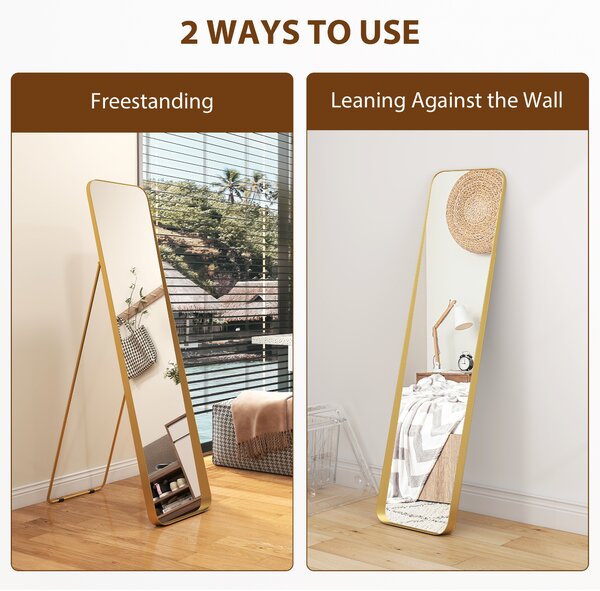 HOMCOM 40 x 160 cm Rectangular Full Length Mirror - Gold Tone