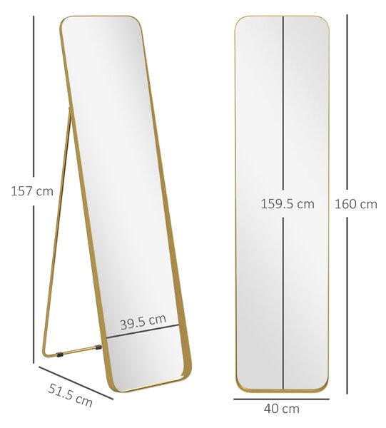 HOMCOM 40 x 160 cm Rectangular Full Length Mirror - Gold Tone