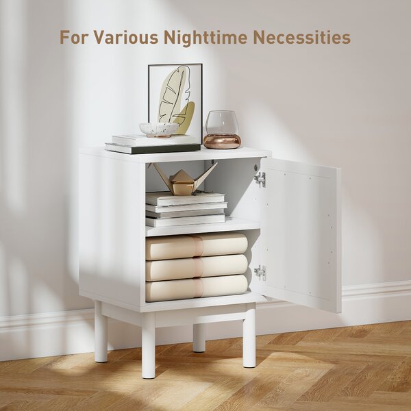 HOMCOM Rattan Bedside Table for Bedroom - White