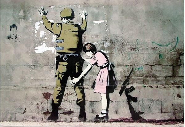 Banksy street art - Graffiti Soldier and girl