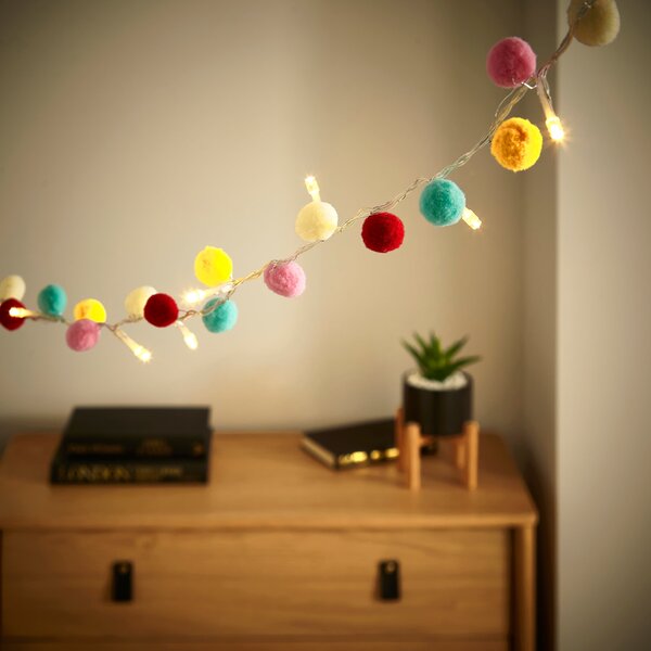 Multicoloured Pom Pom String Lights