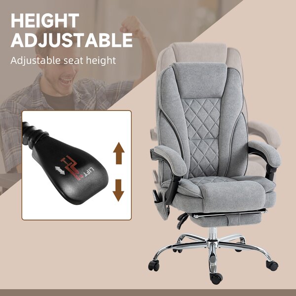 Vinsetto Massage Office Chair, Heated Reclining Computer Chair with Adjustable Height and Footrest, Grey