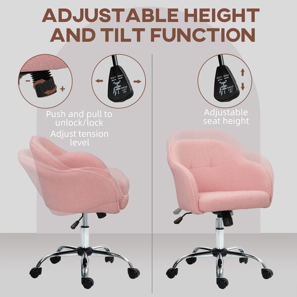 HOMCOM Teddy Fleece Swivel Office Chair - Pink