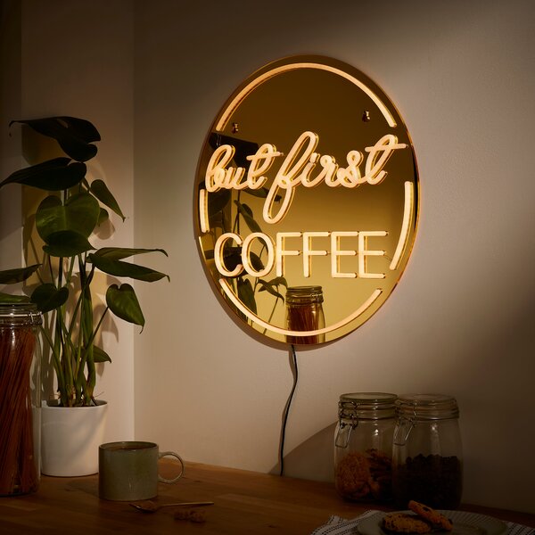 But First Coffee Indoor Outdoor Mirrored Neon Sign