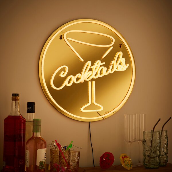 Cocktail Indoor Outdoor Mirrored Neon Sign