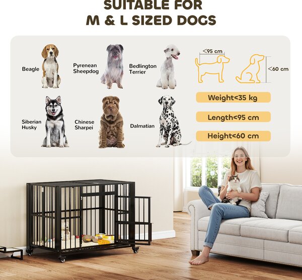 PawHut Durable Dog Crate, 43" Foldable Cage, Top Opening, Lockable, Removable Tray, Wheels, Black Aosom UK