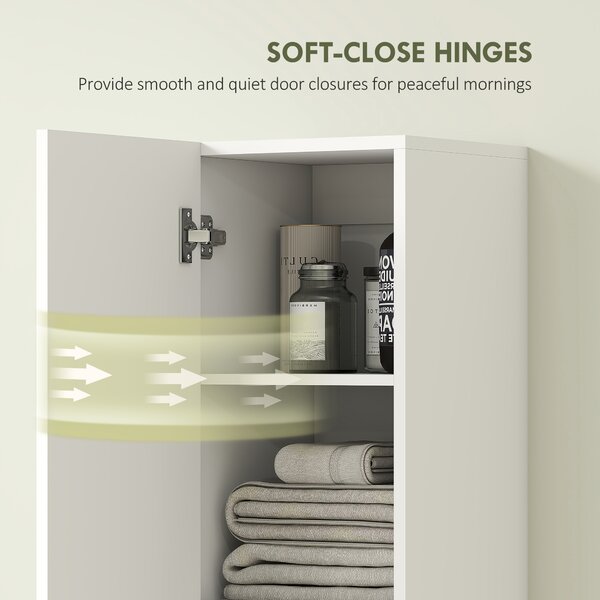 HOMCOM Wall Mounted Tall Bathroom Storage Cabinet with Soft-Close Hinges, Slim Bathroom Cabinet with 2 Doors, White