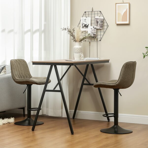 HOMCOM Set of Two Linen-Look Bar Stools, Cat Scratch Resistant, Brown Aosom UK