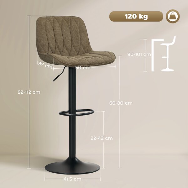 HOMCOM Set of Two Linen-Look Bar Stools, Cat Scratch Resistant, Brown Aosom UK