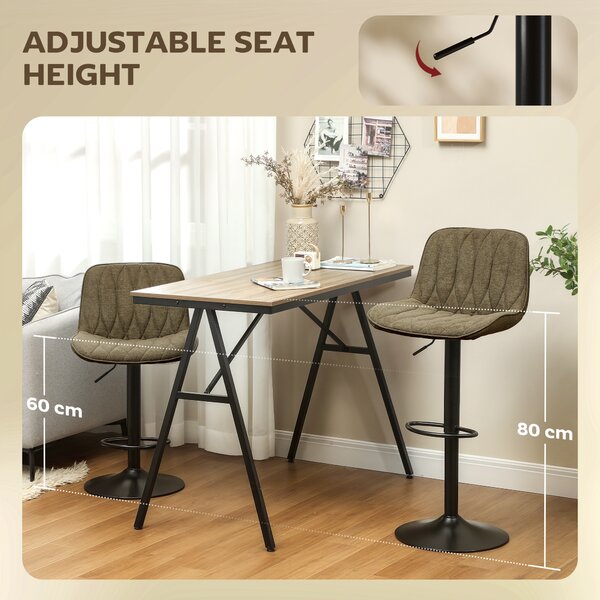 HOMCOM Set of Two Linen-Look Bar Stools, Cat Scratch Resistant, Brown Aosom UK