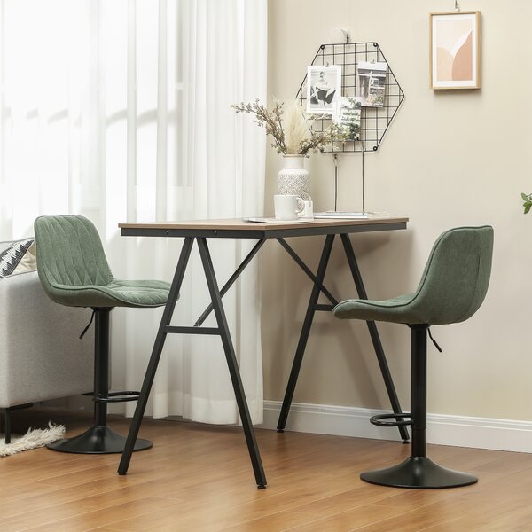 HOMCOM Breakfast Bar Stools Set of 2 Linen upholstery 60-80cm Adjustable Height 360°Swivel Bar Stools Suitable for Kitchen Island, Bars - Green