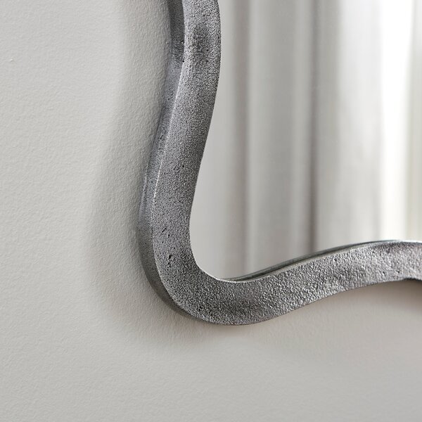 Pewter Metal Wavy Rectangle Overmantel Wall Mirror