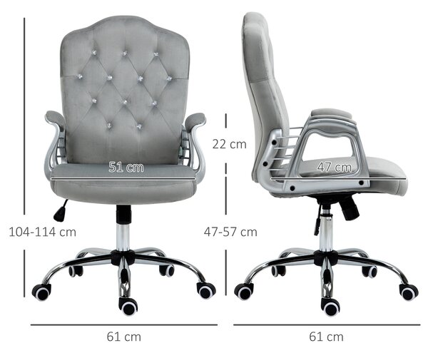Vinsetto Velvet-Feel Work Chair, with Diamante Back - Grey